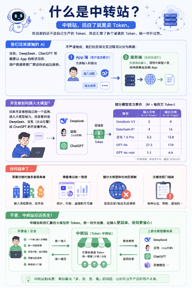 API 中转站架构示意图